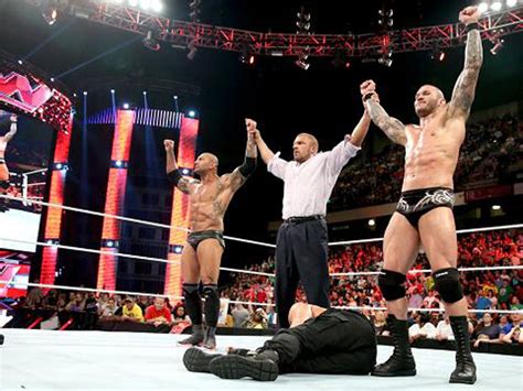 Wwe Raw Results Triple H Randy Orton And Batista Unite To Halt