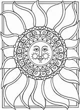 Coloring Moon Pages Sun Stars Adult Printable Eclipse Mandala Drawing Adults Colouring Dover Book Books Color Publications Celestial Star Phases sketch template