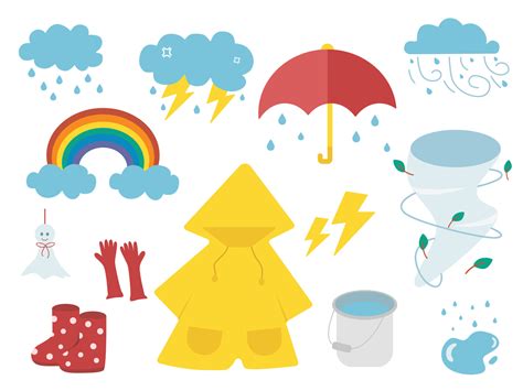 rainy icons element set  hand drawn  color rain season tone