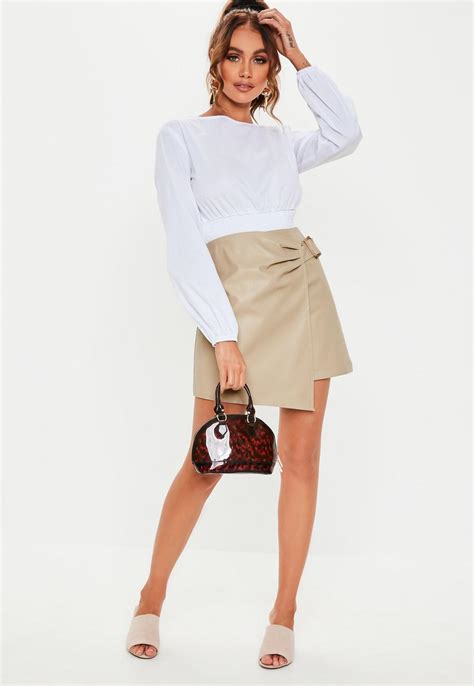 sand faux leather wrap buckle mini skirt missguided ireland