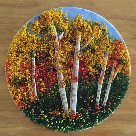 Work By Annie Dotzauer Frit Fall Scene Fused Glass Plates Fused