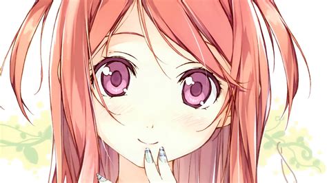 close up long hair red eyes twintails blush orange hair anime girls faces kantoku artist nail