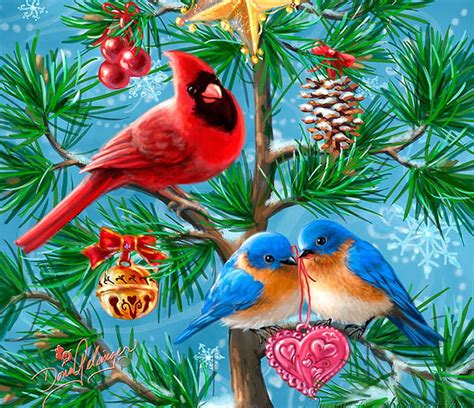 Christmas Guests Cardinals Tree Decoration Painting Birds