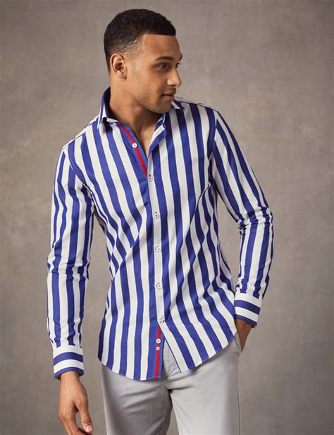 men s curtis navy and white bengal stripe slim fit shirt single cuff