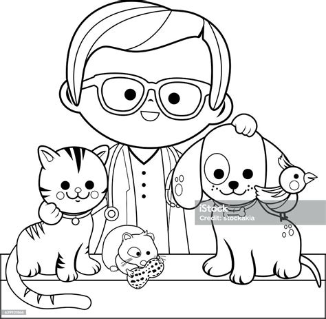 veterinarian  pets coloring book page stock illustration