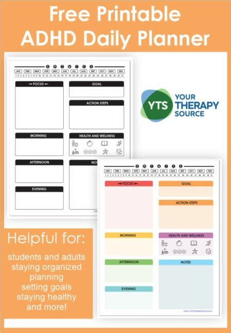 printable adhd daily planner template   therapy source