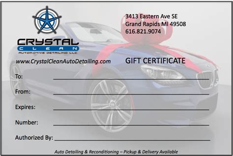 gift certificate crystal clean auto detailing llc