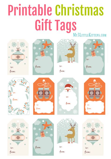 printable christmas gift tags    kittens