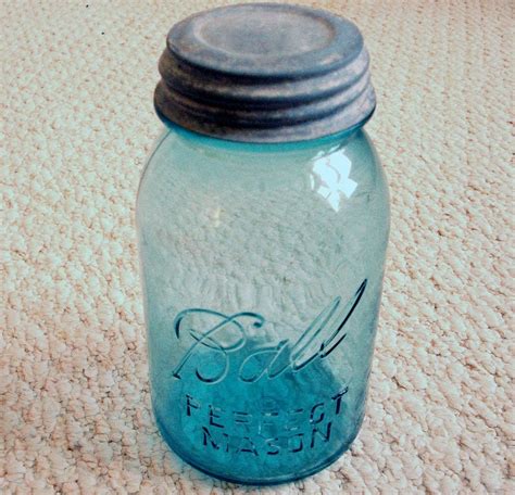 Antique Blue Ball Quart Size Canning Jar With Zinc Lid Mason