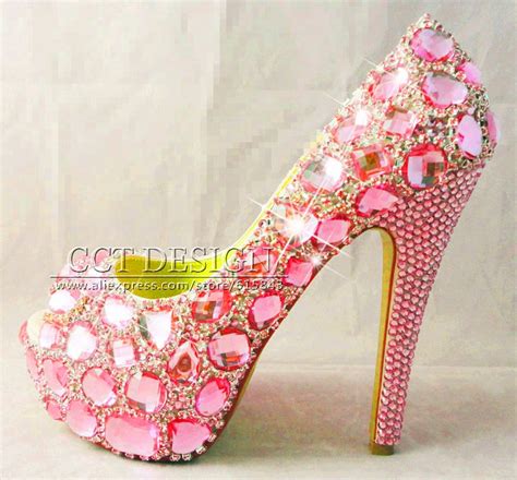 drop shipment handmade customized open toe pink diamond wedding high heels rhinestone crystals