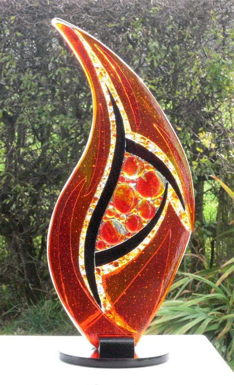 Fused Glass Red Abstract Sculpture Glass Art Glass Art Sculpture