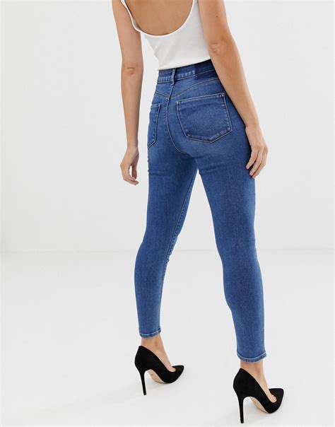 asos denim asos design petite ridley high waisted skinny jeans  mid