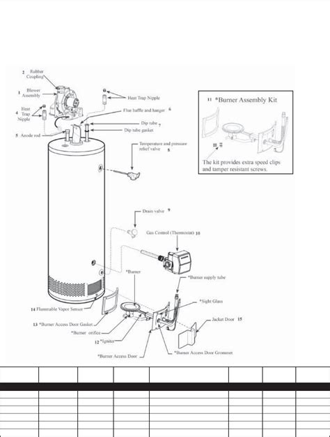 rheem water heater parts diagram