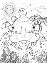 Delightful Hippo sketch template