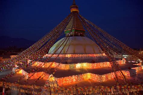 Nepal Kathmandu Boudhanath Stupa At Night A Photo Of