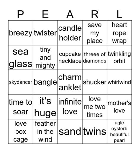 Roxy Pearl Bingo Card