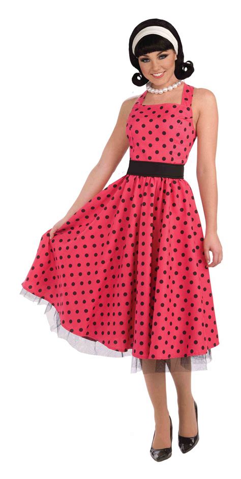Red Polka Dot Grease Fancy Dress Costume Sandy 1950s Rock And Roll