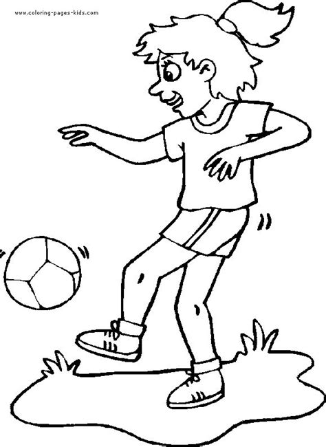 soccer color page  girl  playing   soccer ball coloring