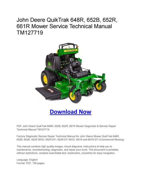 john deere quiktrak     mower service technical manual tm  larry