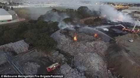 drone footage  blaze  melbourne ecycling centre daily mail