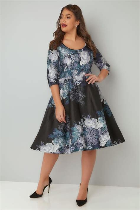 Lady Voluptuous Black And Navy Floral Paisley Print Dress