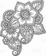 Henna Coloring Flower Pages Mandala Tattoo Mehndi Vector Zentangle Flores Para Ornament Istockphoto Abstract Printable Illustrations Adult Hand Drawn Illustration sketch template