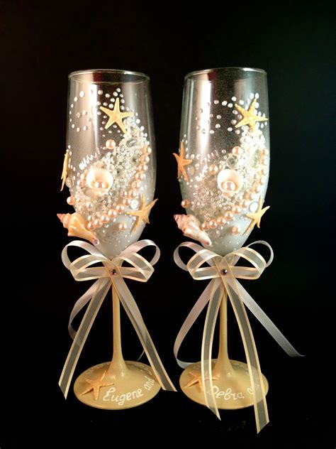 Custom Hand Decorated Wedding Champagne Glasses