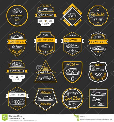 vector set of vintage car badges and sign stock illustration image 62892501