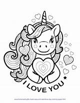 Coloring Pages Valentines Unicorn Valentine Printable Easy Kids Heart Girls Color Preschool Gifts Homemade Made Pdf Hearts Dolphin Flower Choose sketch template