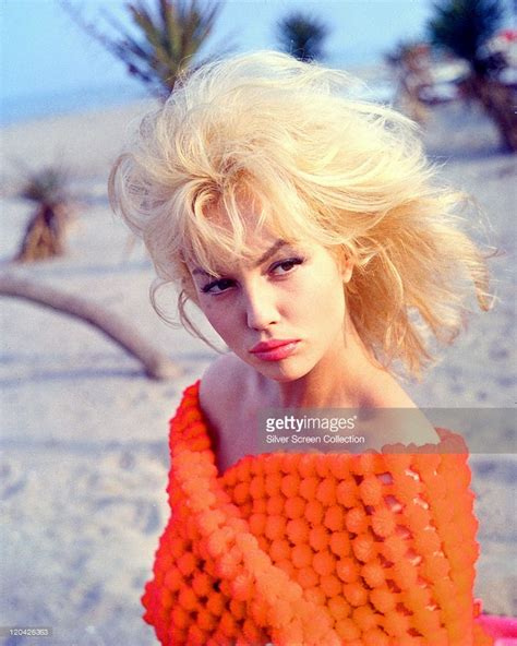 Mylene Demongeot French Actress Wearing An Orange Wrap Posing On The