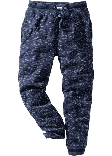 comfortabele heren joggingbroek met geribde boorden donkerblauw gemeleerd