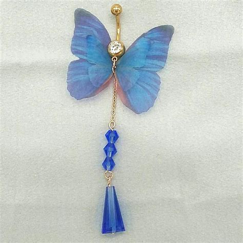 belly button rings blue butterfly 316l surgical steel body jewelry