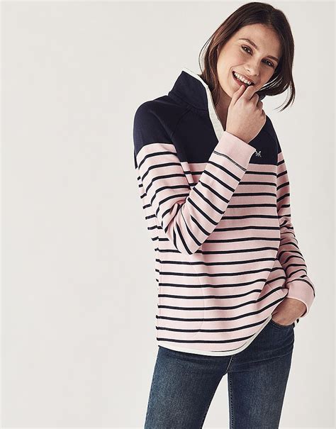 women s half zip sweatshirt in pink stripe from crew clothing
