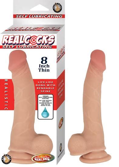Realcocks Self Lubricating 8 Inches Thin Beige Dildo On