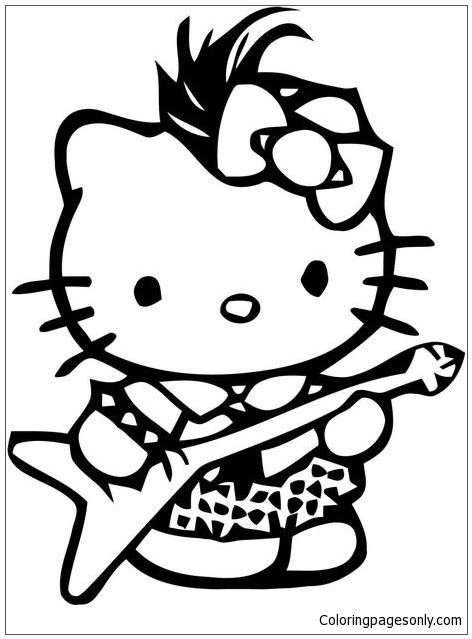 kitty punk rock emo  coloring pages cartoons coloring pages