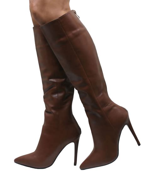 Ladies Stiletto Heel Womens Knee High Pointed Long Boots Faux Leather