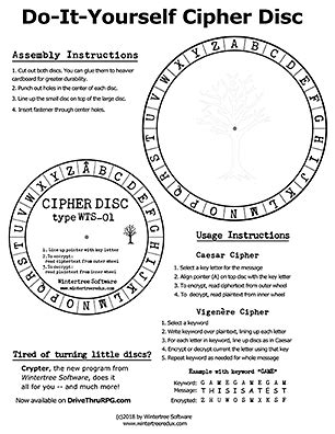classic cipher disc wintertree software  drivethrurpgcom