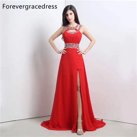 forevergracedress real picture red prom dress new style a line halter