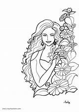 Coloring Pages Women Woman Beautiful Pretty Girl Adults Colouring Adult Printable Crayon Clipart Print Flower Color Getcolorings Getdrawings Intended Leri sketch template