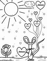 Coloring Jesus Pages Valentine Printable Christian Loves Kids Valentines Preschool Mouse Church Heart Holding Well Religious Print Children Balloons Sheet sketch template