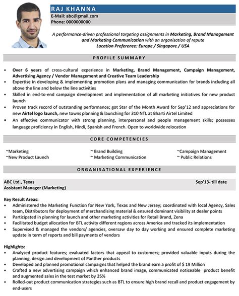 marketing manager cv format marketing manager resume sample  template