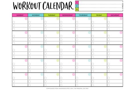 workout coloring calendar
