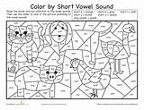 Worksheets Grade Vowel Short Color Sound Phonics First Coloring Worksheet Kindergarten 1st Activities Vowels Long Sounds Kids Number Reading Education sketch template