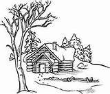 Cabin Log Pages Scenes Coloring Drawing Christmas Patterns Stamps Scene Wood Burning Winter Woods Rubber Sheets Scenery Book Stampin Printable sketch template