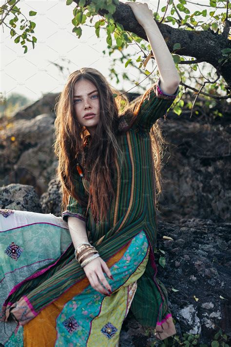 Pretty Hippie Girl Portrait People Images ~ Creative Market