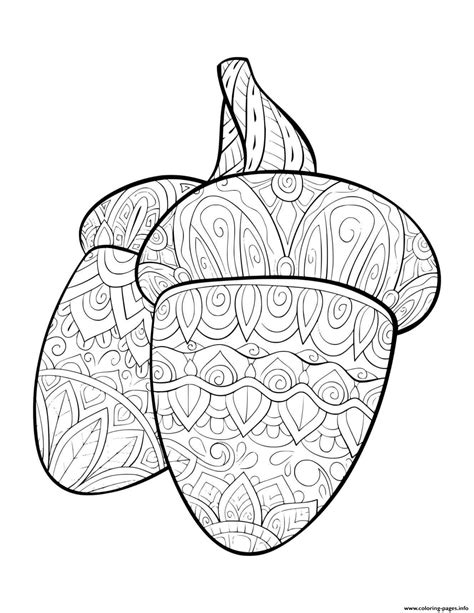 fall patterned acorn  adults coloring page printable