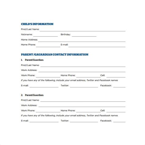 emergency contact forms   ms word