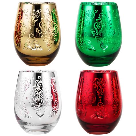 the holiday aisle® christmas themed stemless wine glasses set of 4
