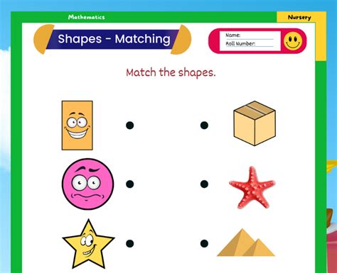 colourful  challenging matching shapes worksheet  nursery class