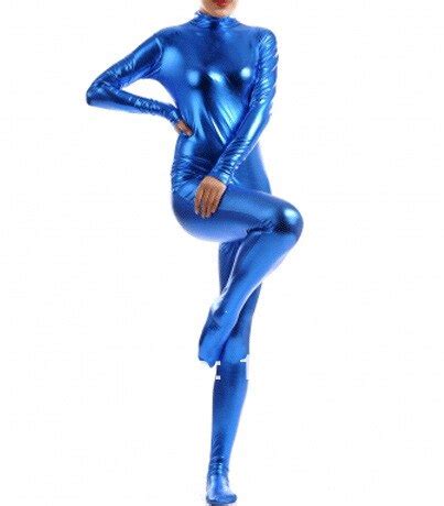 dark blue shiny metallic tight zentai suit  woman  zentai  novelty special